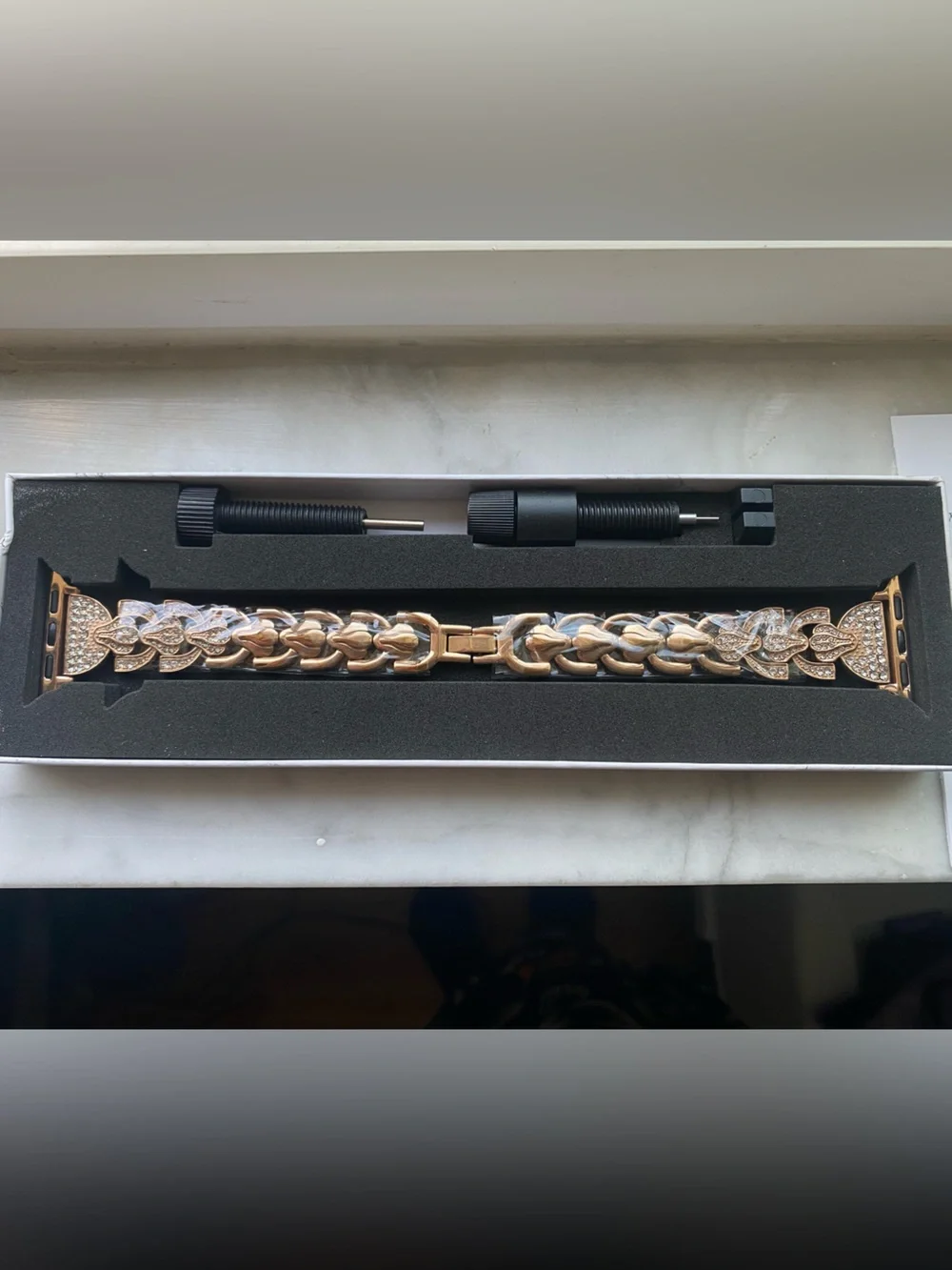Fashion Rose Gold and Silver Pave Chain Link Watch Band